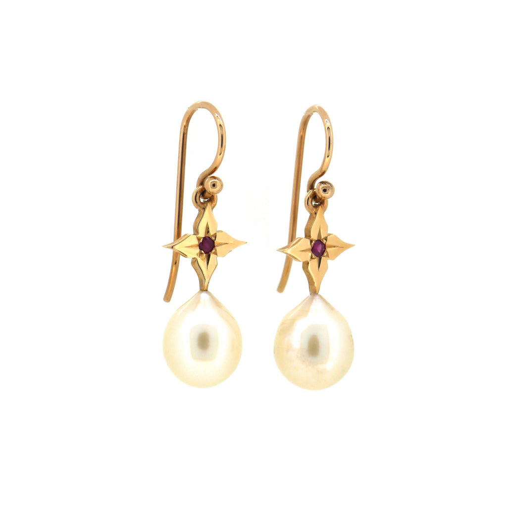 North Star Earrings with Pearls and Rubies